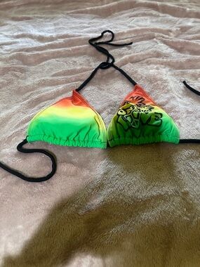 Gradient Rasta Triangle Bikini Top with Graphic